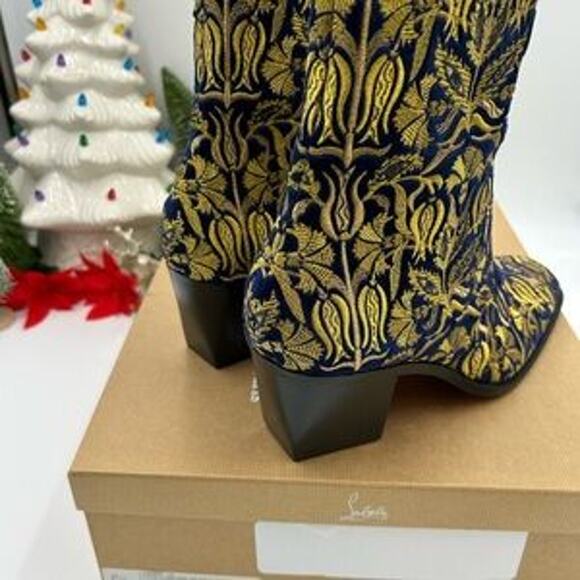 Christian Louboutin Mens LOUBI mystery OMERIC velvet with gold embroidery 42 - Picture 10 of 13